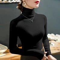 Winter Women Warm Blouse Turtleneck Pullovers Thick Bottoming Shirt for Women 3XL black