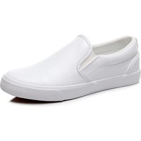 New Waterproof Unisex Microfiber Work Shoes Casual Flat Shoes Wear-resistant Tendon Bottom Slip-on Shoes Men's Women's Sneakers 44 white