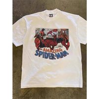 American Retro Trend T-Shirt Men's Women's Summer Punk Spider-Man Crossing The Universe Loose Oversized Hip Hop Cotton T-Shirt XL beige