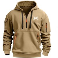 2025 Men's Fleece Hooded Jacket with Tassel Decor and Printed Logo - Casual Spring/Autumn Sweatshirt M black