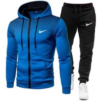 Mens Womens Hooded Fleece Sweatshirt Set Casual Long Sleeve Top Pants Sport Outfit L blue