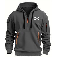 2025 Men's Fleece Hooded Jacket with Tassel Decor and Printed Logo - Casual Spring/Autumn Sweatshirt XXXL black