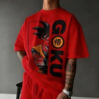 2026 New Summer Dragon Ball 40th Anniversary Wukong 100% Cotton Anime Printed T-shirt Extra Size Casual Streetwear Unisex Y2k L red