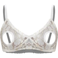 Womens Sexy Lingerie Plus Size Bras Lace Open Nipples Bralette Wire-Free Unlined Bra Top 4XL ivory