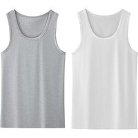 Men Sport Vest O-Neck Sleeveless Fitness Vest Slim Fit Solid Color Tank Top Stretchy XL gray/white