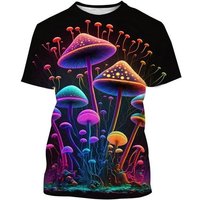 Summer Men's Short-Sleeved T-shirt Magic Mushroom Print Pattern Street Round Neck Comfortable Oversized T-shirt 5XL black