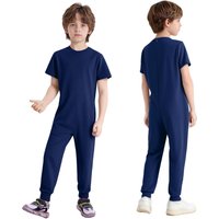 Unisex Kids Special Needs Adaptive Clothing Short Sleeve Back Invisible Zipper Solid Color Full Body Jumpsuit 15-16 Years navy blue