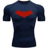 Autumn Bat Print Men's Compression T-Shirt Quick Dry Gym Workout Top Fitness Rashguard for Running Long Sleeve Sport Workout M blue