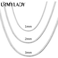 925 Sterling Silver 1MM/2MM/3MM Solid Snake Chain 40-75cm Necklace For Men Women Fashion Jewelry 1MM-50CM 20inch brown