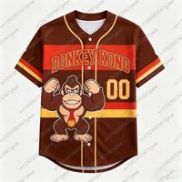 Men Women Super Mario Bros Yoshi Peach baseball Jersey Boy T-Shirt Men Women Short Sleeve L red