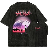 Neon Genesis Evangelion Anime Lover Washed T-shirt Year round clothing high quality personality Clothes Plus Size Unisex New Model Couples tee M black