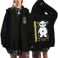 Rock Band Twenty One Pilots Vintage Zippered Hoodie Men Women Sweatshirt Casual Long Sleeve Streetwear Zipper M white