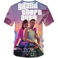 GTA 6 T-shirt Game 3D Printing Street Clothing Men and Women's Leisure Fashion T-shirt Breathable and Comfortable Top Clothing 5XL pink