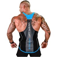 Mens Bodybuilding Tank Tops Gym Fitness Sleeveless Shirt Cotton Casual Singlet Vest XL blue/black