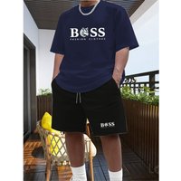 Men's Two-piece Sportswear Short Sleeved T-shirt and Pants Set Running and Fitness Sportswear 2026 Summer Big Discount 3XL black
