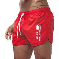 Men's Summer Multi-color Polyester Beach & Sports Three-quarter Shorts M red