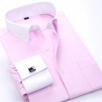 6XL Men's French Cuff Dress Shirt Long Sleeve Winged Collar Dress Shirt Men's Wingtip Tuxedo Formal Shirts Party Dinner Wedding L pink