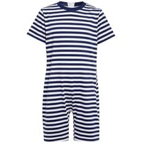 Unisex Kids Special Needs Adaptive Clothing Round Neck Short Sleeve Thigh Length Anti Strip Back Invisible Zipper Striped Jumpsuit 3-4 Years navy blue