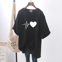 Plus size Fat Girl T-shirt Women Slimming High Sense Tee Belly Covering Oversize O-neck Short Sleeve Top M black