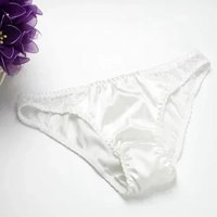 100% Mulberry Silk Sexy Silk Lace Underwear Breathable Low Waist Comfortable Antibacterial Briefs Lingerie Femme Panties XXL&1pc white