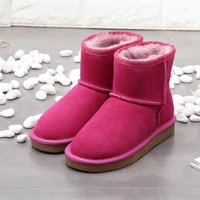 Winter Leather Classic Snow Boots Women Snow Boots Women's Cow Leather Ankle Boots Plus Size Women Shoes Flat Bottom with Plush Cotton Boots 38 rose red