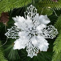 5pcs 9-16cm Glitter Artifical Christmas Flowers Christmas Tree Decorations for Home Fake Flowers Xmas Ornaments New Year Decor 9cm silver