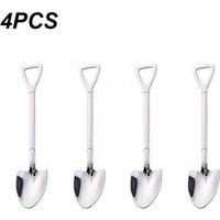 4pcs Coffee spoon set of cutlery made of stainless steel retro iron shovel spoon for ice cream cream scoop creative spoon teaspoon fashionable dishes 4pcs B white
