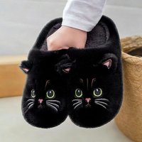 Home Slippers, Comfortable and Warm Open Toed Soft Plush Shoes, Solid Color Indoor Floor Slippers 36-37 black