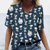 Women's T-shirts Disney Snoopy 3D print New V-neck Short Sleeve Summer Casual Women's Clothing Harajuku Y2K Hip Hop Clothe XL gray
