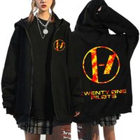 Rock Band Twenty One Pilots Vintage Zippered Hoodie Men Women Sweatshirt Casual Long Sleeve Streetwear Zipper S white