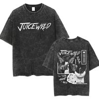 Rapper Juice Wrld Retro Washed T-Shirt Men'S Hip Hop Gothic 2XL black