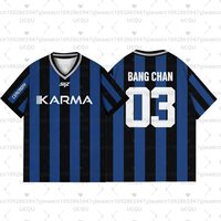 Kpop Stay Karma Album Fans TShirt Felix Bangchan Hyunjin Streetwear Casual Sport Oversize Short Sleeve Men's Clothing T-Shirt 6XL blue