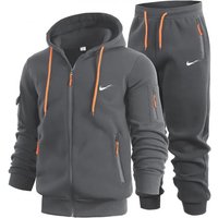 Men's 2 Piece Tracksuit Full Zip Hooded Sweatshirt & Jogger Pants Set Casual Sport Outfit with Zipper Pockets Autumn Winter Sweatsuit M grey