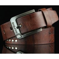 Genuine Leather Men's Belt Luxury High Quality Classic Buckle Business Cowboy Vintage Waistband Alloy Belts 110cm coffee