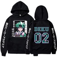 My Hero Academia Anime Hooded Midoriya Izuku Printed Men Women Hoodies Long Sleeve Casual Loose Sweatshirt Harajuku Streetwear 4XL black