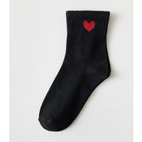 Lovely Heart Cotton Socks Women Summer Fashion Black White Sports Short Socks Girls Cute Style Low Tube Boat Socks one size cool black