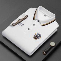 New Embroidered Men Polo Shirt Cotton Breathable Business Casual Loose Fit Short Sleeve Top XXL white