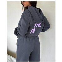 Spring Autumn and Winter Sweatshirt Set for Women Fashionable and Sporty Long-sleeved Hooded Sweatshirt Two-piece Set XL grey