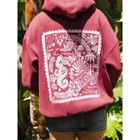 New Pink Palm Print Drop-Shoulder Long-Sleeve Hooded Sweatshirt 5XL white