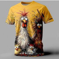 Funny Men's T Shirt Animal Chicken Print Summer Casual Short Sleeve Tee Street Fashion O-Neck Pullover Men's Oversized Clothing L yellow