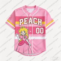 Men Women Super Mario Bros Yoshi Peach baseball Jersey Boy T-Shirt Men Women Short Sleeve S pink
