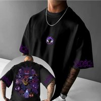 Animation Derivatives Gengar Printing T-shirt Men's and Women's Summer Oversize Loose Cotton Street Trend Brand Top XL gray