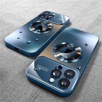 Luxury Titanium Metallic Color Magnetic Case for iPhone 17 16 15 14 13 12 11 Pro Max Plus Magsafe Wireless Charging Matte Phone Cover For iPhone 16 Pro navy blue