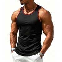 Mens Summer Classic Sports Elastic Quick Dry Color Block Loose Fit Gym Training Sleeveless Tank Top XL black