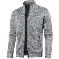 Autumn Winter Men's Zipper Knit Long Sleeves Thin Cashmere Fashion Top Sweater Coat L light grey