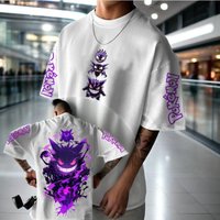 Animation Derivatives Gengar Printing T-shirt Men's and Women's Summer Oversize Loose Cotton Street Trend Brand Top 6XL white