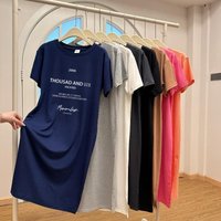 Short-sleeved Dresses Women's Summer Plus Size Medium-length T-shirt Dress Knee-length Casual Long Dress 4XL Dark blue