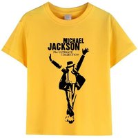 Kids Michael Jackson Rock N Roll T-Shirt Children's Fashion Crew Neck Top Summer Casual Clothes for Baby Boys And Girls 140 black