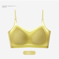 Ultra-Thin Breathable Ice Silk Top Bra Women's Seamless Back Halter Vest Wrap Bra Small Chest Together M yellow