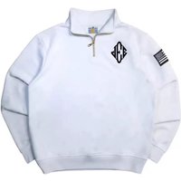 Unisex Y2K Navy Blue Quarter Zip Sweatshirt USA Embroidered American Flag Patch Jacket Men Women Vintage Streetwear Fashion S white